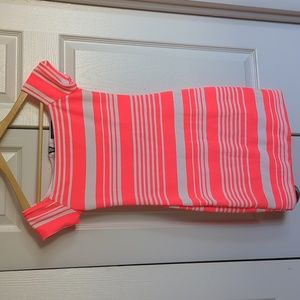 Hot Gal Bardot style mini dress hot pink and white stripped size Small